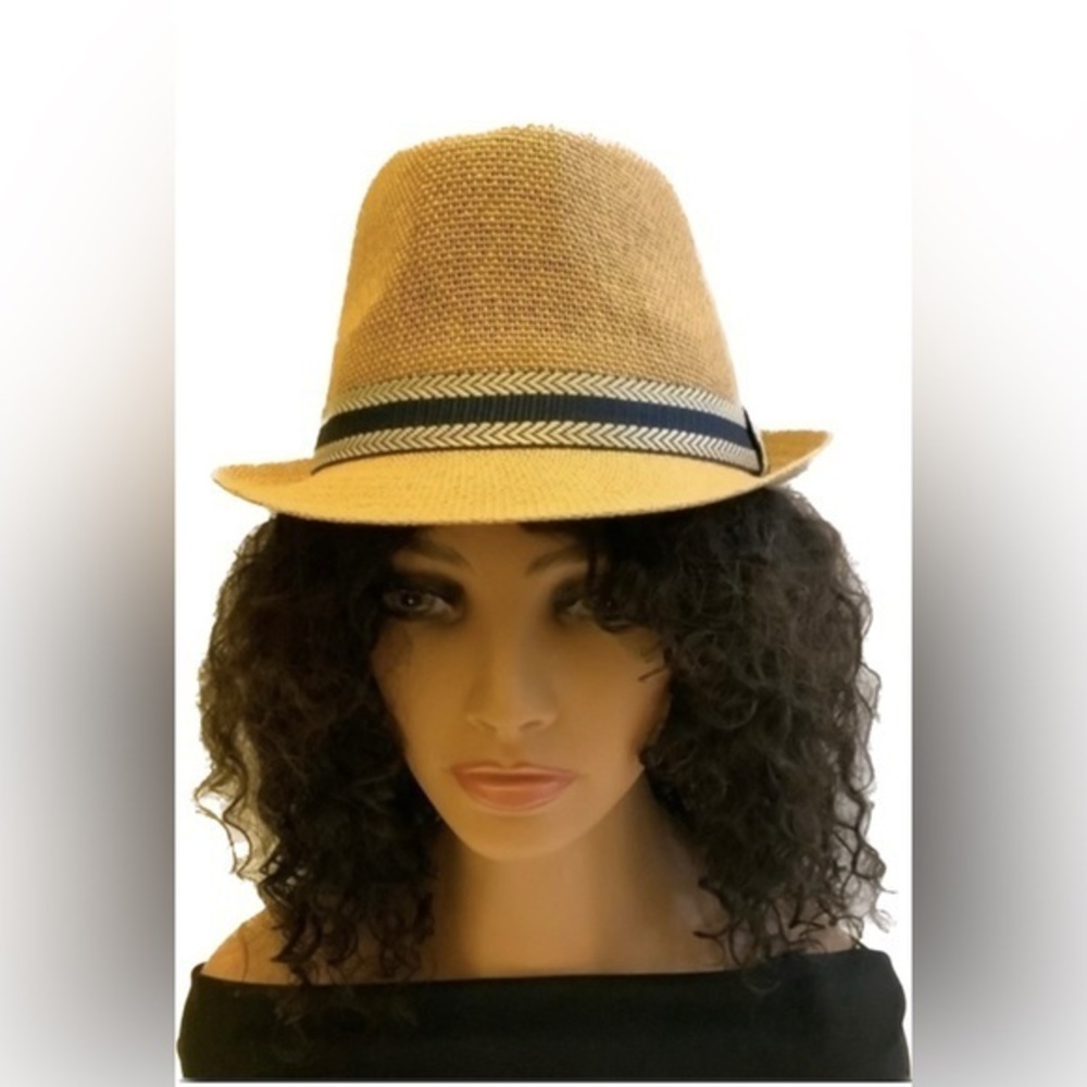Tan Chevron Print Ribbon accent Fedora